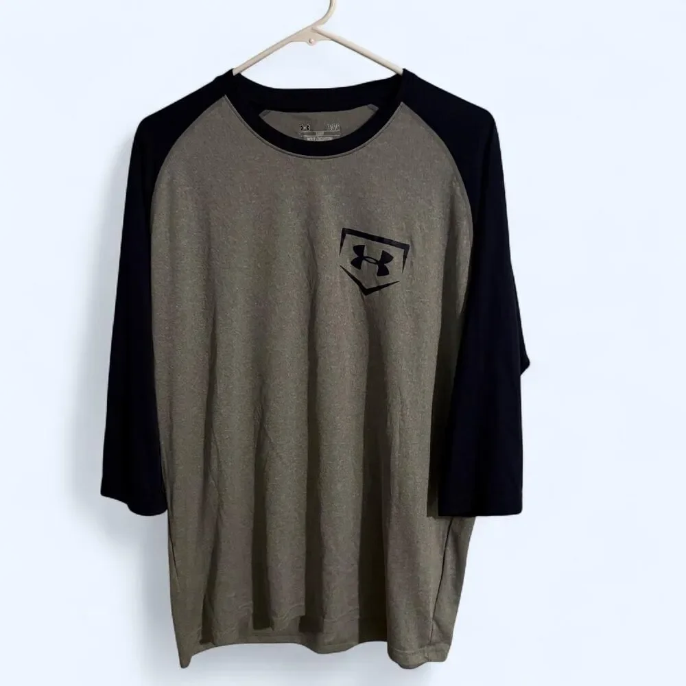 Under Armour shirt mens L gray blue baseball utility raglan sleeve activewear
